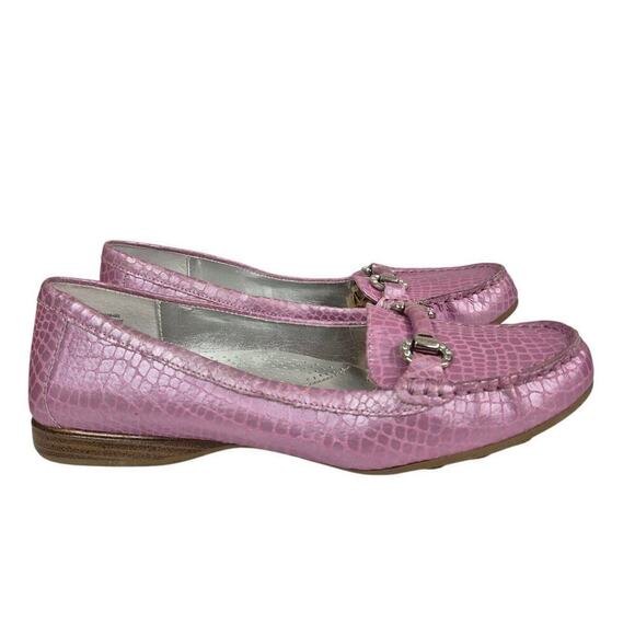 White Mountain Lavender Pink Metallic Embossed Croc Driving Loafers Sz 9 NWOT - Picture 5 of 8